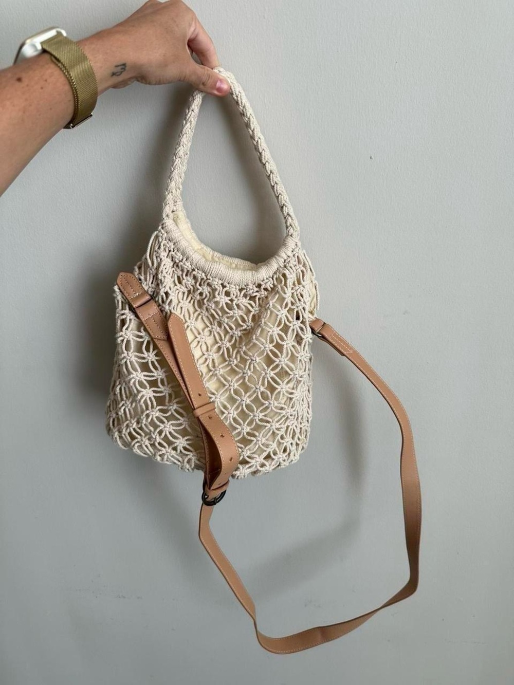 Target Cream Crochet Handle and Crossbody with Tan Adjustable Strap